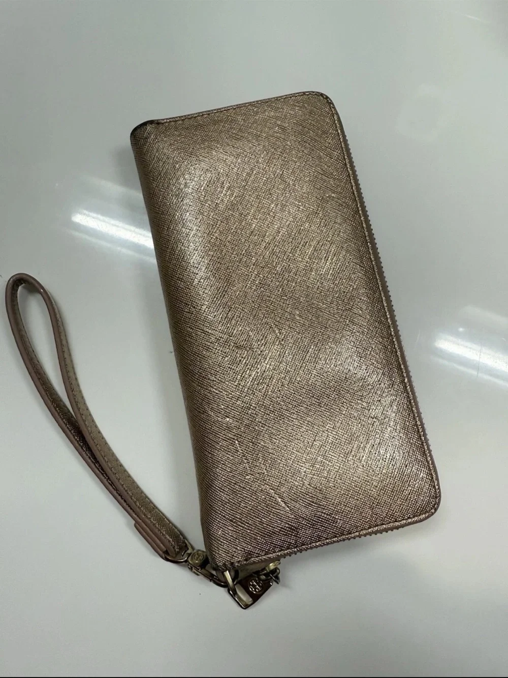 Tory Burch Leather Wristlet Wallet, Gold Metallic
